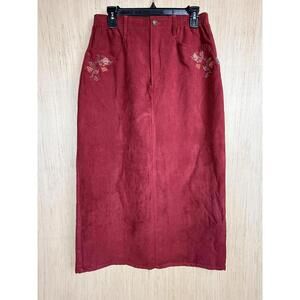 Y2K Blair Skirt Women 12 Long Stretch Faux Suede Embroidered Pockets Fall Casual